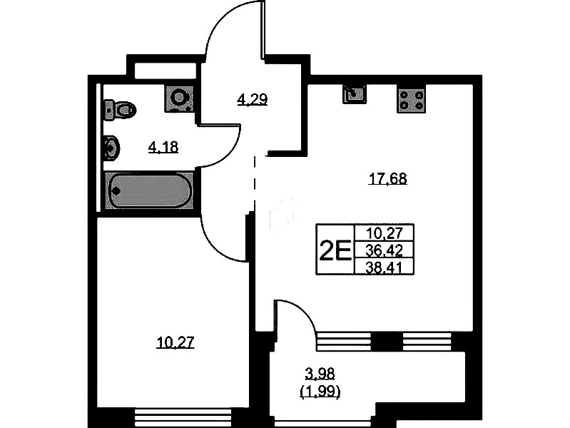 1-комнатная квартира 38.41 м², 3/9 эт., ЖК «GloraX Новоселье»